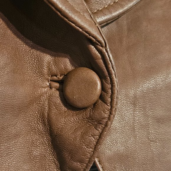 MNG Mango Distressed Leather Vest Medium Collared Single Button Multi Tone Tan - Picture 3 of 6